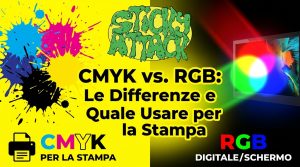 Comparison of RGB colors on screen and CMYK colors printed on a sticker
