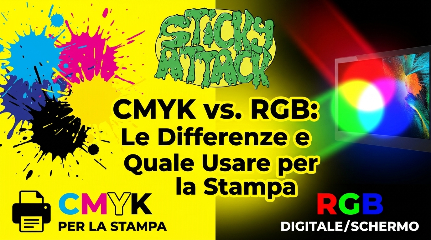 Comparison of RGB colors on screen and CMYK colors printed on a sticker