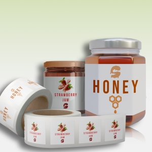 Personalized honey labels applied to a jar