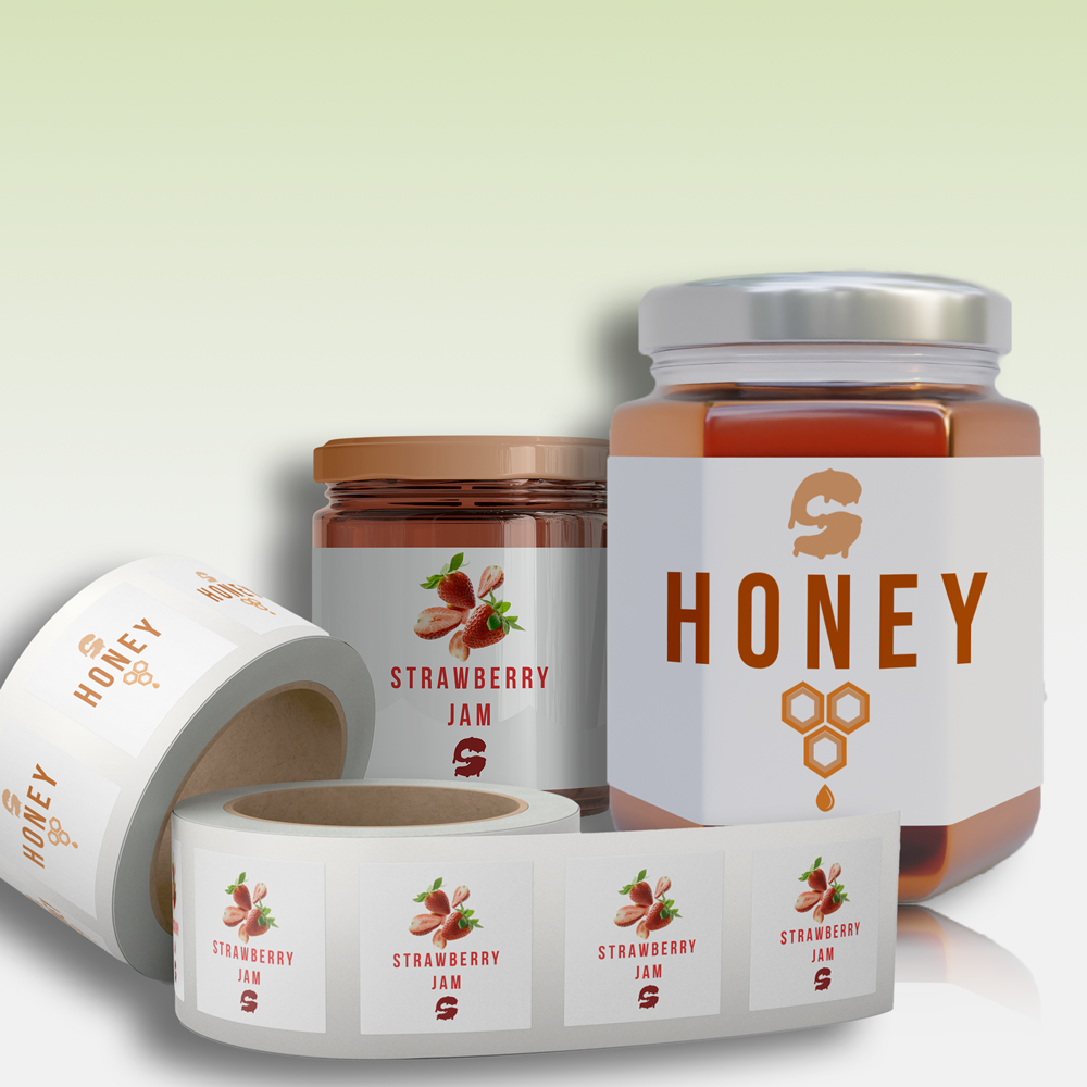 Personalized honey labels applied to a jar