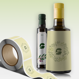 Custom oil labels applied to a bottle