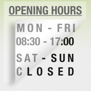 Custom English shop hours sticker